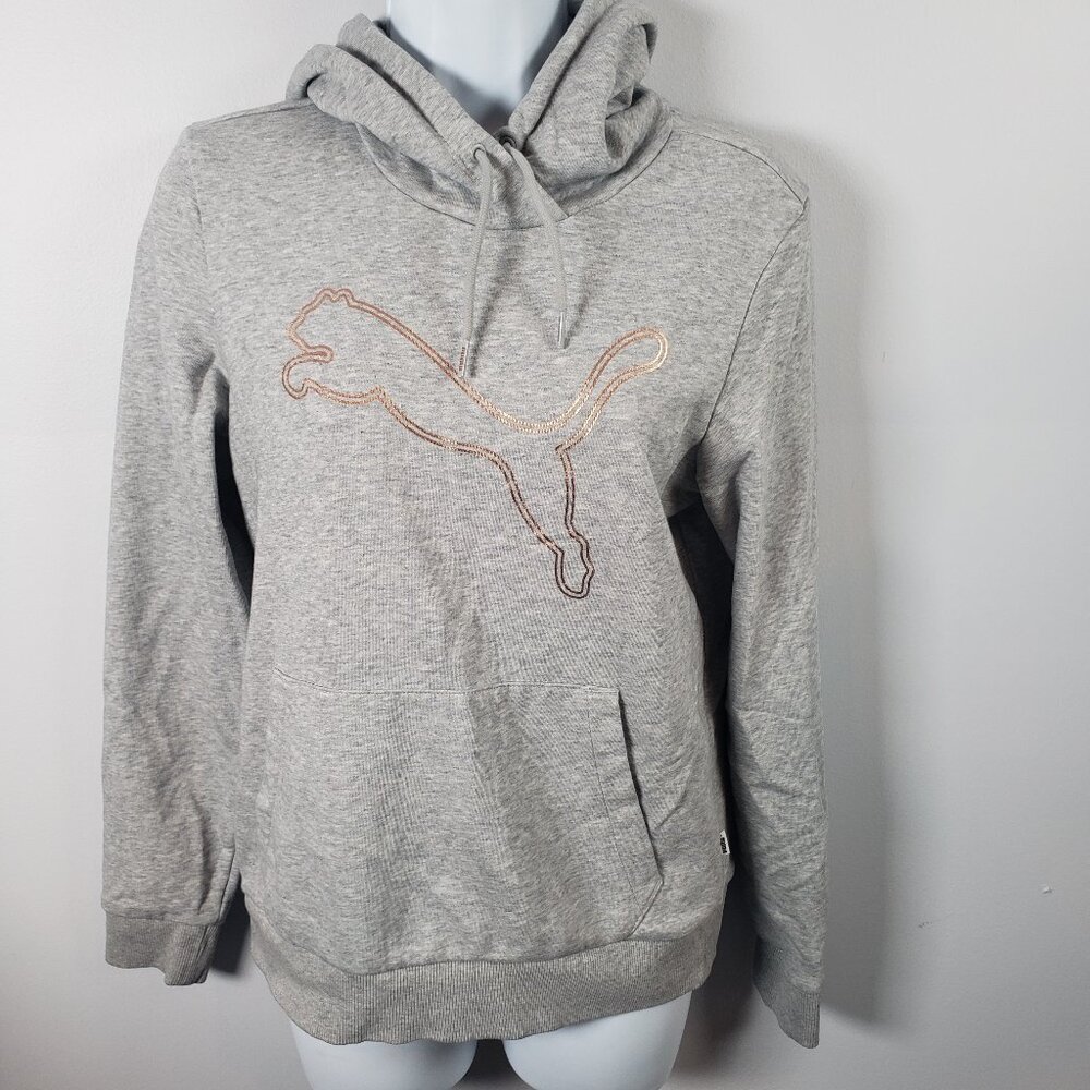 PUMA Women's Essentials Hoodie Size Small S Grey with Gold Foil Logo /A229